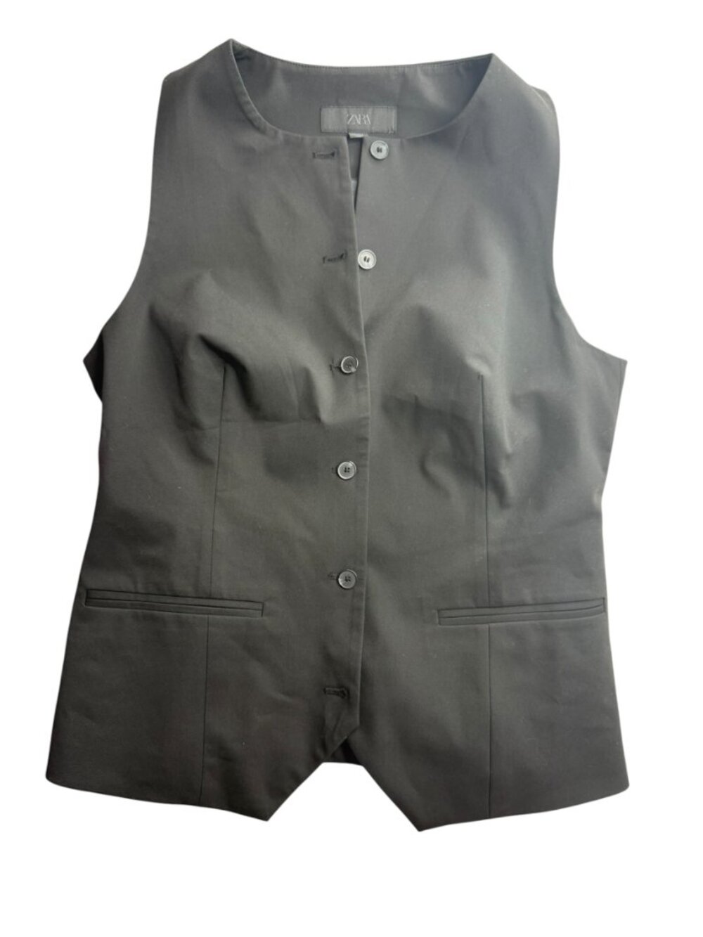 ZARA Black Vest, Sleeveless. Size Women's Large. Made in Turkey.  5 Buttons